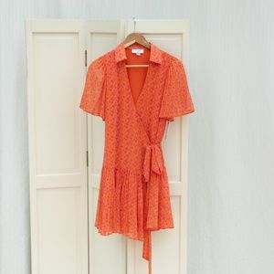 Alexis X Target Wrap Mini Pleated Dress Orange Floral Flower Flutter Sleeve